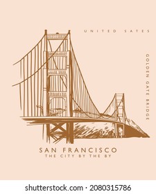 Slogan de San Francisco con ilustración del puente Golden Gate. Gráfico vectorial para la impresión de camisetas y otros usos.
Ilustración del espacio terrestre de San Francisco.