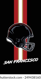 San Francisco Team Colored Football helmets Stripes Black Background