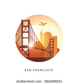 San Francisco United States detailed silhouette. Trendy vector illustration, flat style. Stylish colorful landmarks. The concept for a web banner. Business icon