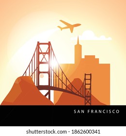San Francisco United States detailed silhouette. Trendy vector illustration, flat style. Stylish colorful landmarks. The concept for a web banner. Business icon
