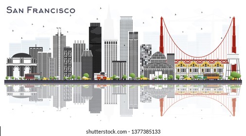 San Francisco USA City Skyline with Gray Buildings Isolated on White. Vector Illustration. Business Travel and Tourism Concept with Modern Buildings. San Francisco Cityscape with Landmarks. 