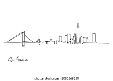 San Francisco USA skyline. Town and buildings landscape model. Best holiday destination wall decor art. Editable trendy continuous line draw design vector illustration