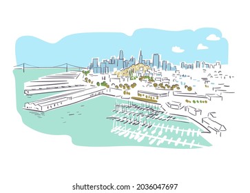 San Francisco usa vector sketch city illustration line art colorful watercolor style