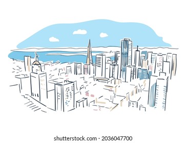 San Francisco usa vector sketch city illustration line art colorful watercolor style