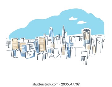 San Francisco usa vector sketch city illustration line art colorful watercolor style