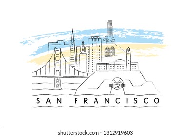 San Francisco vector illustration and typography design 