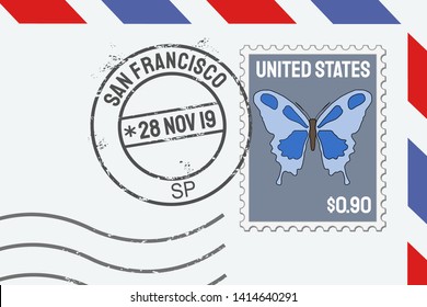 San Francisco vector postage stamp - American post stamp on a letter.