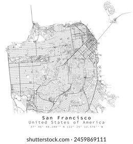 San Francisco,United States of America ,Urban detail Streets Roads Map  ,vector element template image for marketing ,product ,wall art and poster prints.