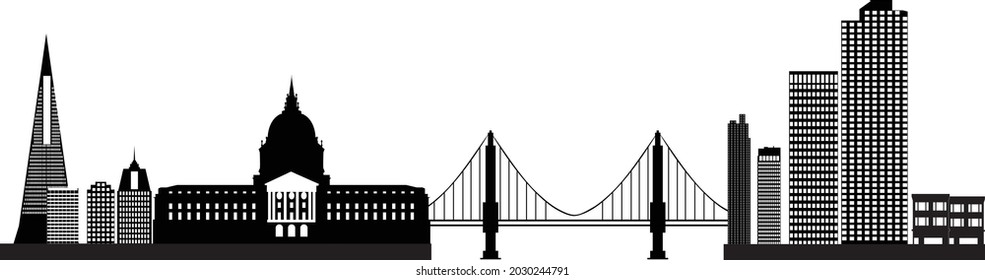 san fransisco skyline with golden gate bridge and tall buildings