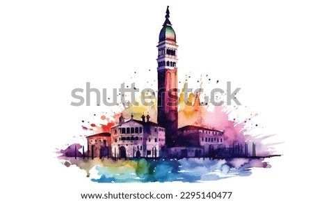San Giorgio island, Venice, Italy. Watercolor sketch
