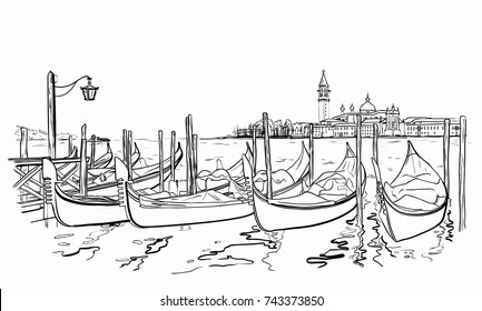 San Giorgio Maggiore church and Lido island sketch