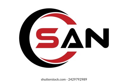 SAN initial letter creative circle shape icon swoosh logo design vector template. monogram, lettermark, circle, calligraphy, symbol, emblem, elegant, abstract, wordmark, sign, art, typography, fashion