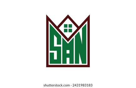 SAN initial letter real estate builders logo design vector. construction, housing, home marker, property, building, apartment, flat, compartment, business, corporate, house rent, rental, commercial