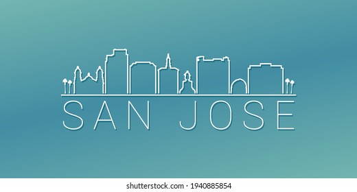 San Jose, CA, USA Skyline Linear Design. Flat City Illustration Minimal Clip Art. Background Gradient Travel Vector Icon.