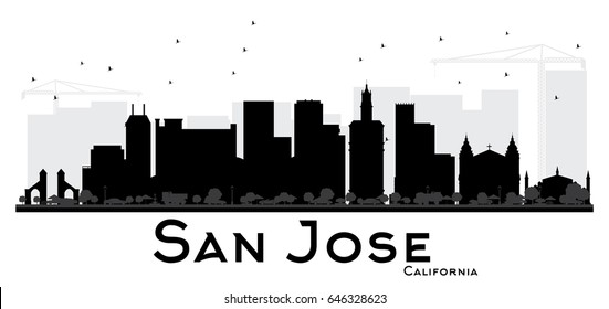 San Jose California City skyline black and white silhouette. Simple flat concept for tourism presentation, banner, placard or web site. Cityscape with landmarks.