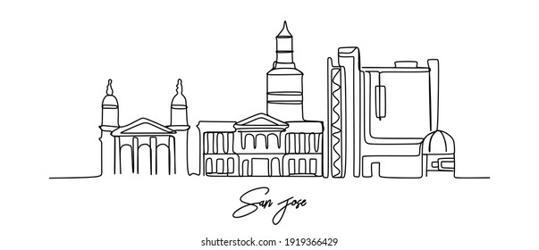 San Jose, California city of the USA skyline - continuous one line drawing