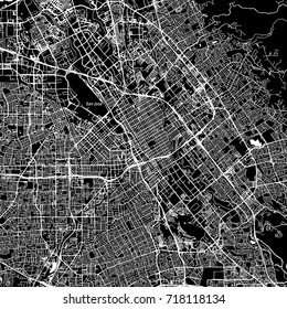 San Jose, California. Downtown vector map. City name on a separate layer. Art print template. Black and white.