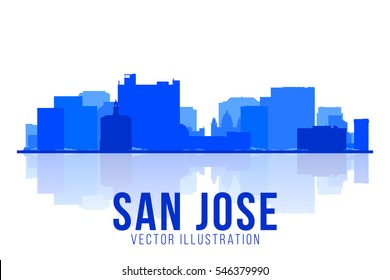 San Jose California silhouette vector illustration. Skyline city with main building. Tourism and business picture.