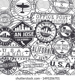 San Jose California Stamps. City Stamp Vector Art. Postal Passport Travel. Design Set Pattern.