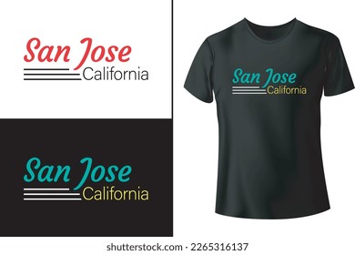 diseño de camisetas de san jose california, plantilla de diseño de camisetas vectoriales, camiseta con nombre de ciudad