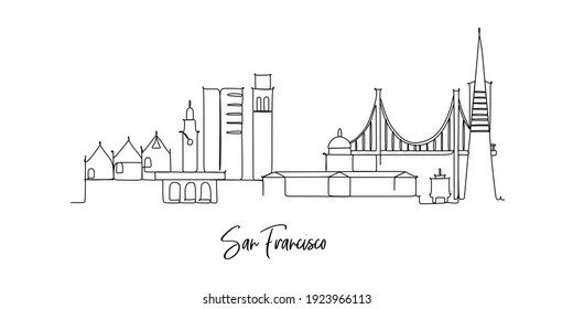 San Jose California USA landmark Skyline - continuous one line drawing