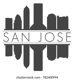 San Jose California USA Skyline Vector Art Mirror Silhouette Emblematic Buildings 