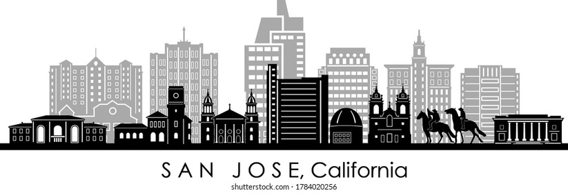 San Jose City California Skyline Silhouette Stock Vector (Royalty Free ...