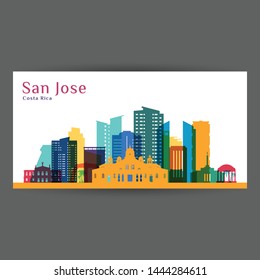 San Jose city, Costa Rica architecture silhouette. Colorful skyline. City flat design. Vector business card.