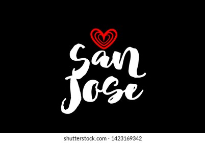 san jose city text with red love heart design on black background for typographic logo icon design