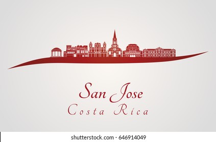 San Jose CR skyline in red and gray background in editable vector file