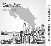San Jose hand drawn cityscape. Costa Rica. Sketch. Isolated on white background