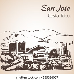 San Jose hand drawn cityscape. Costa Rica. Sketch. Isolated on white background