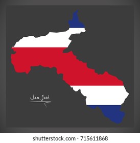 San Jose Map Of Costa Rica With National Flag Illustration