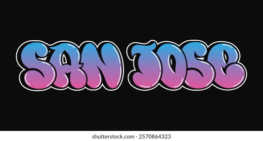 San Jose - single word, letters graffiti style. Vector hand drawn logo. Funny cool trippy word Costa Rica, fashion, graffiti style print t-shirt, poster concept