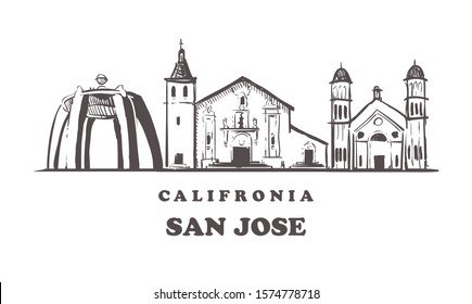 San Jose sketch skyline. California , San-Jose hand drawn vector illustration. Isolated on white background. 