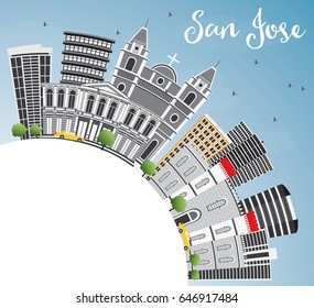 San Jose Skyline with Gray Buildings, Blue Sky and Copy Space. Vector Illustration. Business Travel and Tourism Concept with Modern Architecture. Image for Presentation Banner Placard and Web Site.