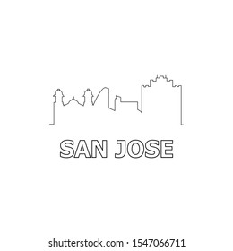 San Jose skyline and landmarks silhouette black vector icon. San Jose panorama. United States of America. USA