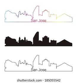 San Jose skyline linear style with rainbow in editable vector file