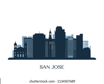 San Jose skyline, monochrome silhouette. Vector illustration.