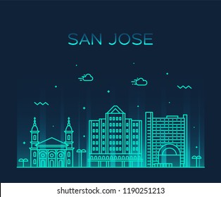 San Jose skyline, Northern California, USA. Trendy vector illustration, linear style