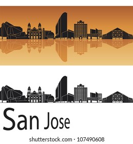 San Jose skyline in orange background in editable vector file