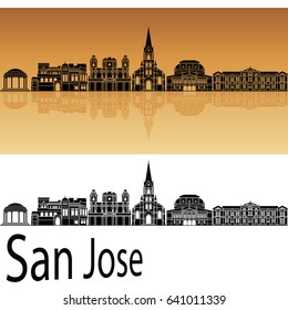 San Jose skyline in orange background in editable vector file