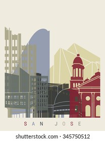 San Jose skyline poster in editable vector file