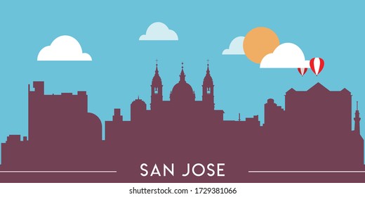 Essilueta de silueta de la línea del horizonte de San José, ilustración vectorial de diseño plano