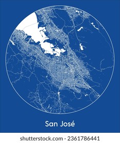 Mapa de la ciudad de San José Estados Unidos Norteamérica Mapa de la impresión azul Circular ilustración vectorial