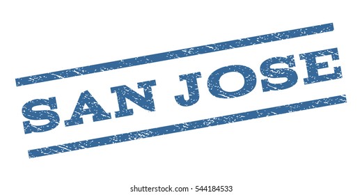 San Jose watermark stamp. Text caption between parallel lines with grunge design style. Rubber seal stamp with dust texture. Vector cobalt blue color ink imprint on a white background.