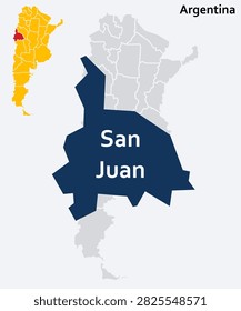 San Juan Argentina  Map - Cuyo Province, White and Light Blue Triband with Sun and Coat of Arms Vector.