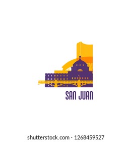 emblema de la ciudad de San Juan. Edificios coloridos. Ilustración vectorial.