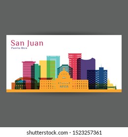 San Juan city, Puerto Rico architecture silhouette. Colorful skyline. City flat design. Vector business card.