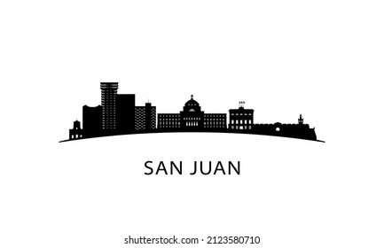 San Juan city skyline. Black cityscape isolated on white background. Vector banner.